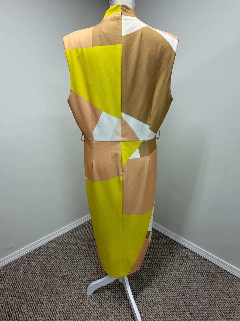 Donna Karan New York Colorblock Dress 16 Midi Sheath Yellow Beige Corporate Chic - Picture 9 of 16